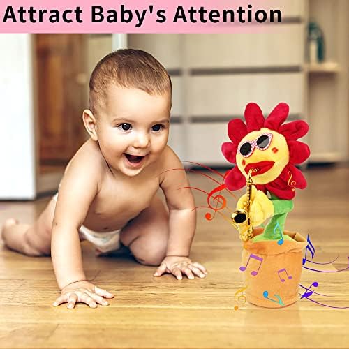 SSGEK Dancing Sunflower Singing Talking Repeating Recording Glowing Saxophone Soft Plush Flower Toy 120 Songs(Happy Birthday) Musical Funny Gift for Adult Kids (Sunflower)
