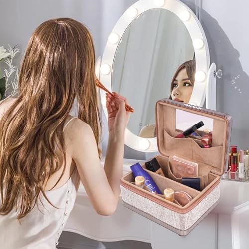 Image of FADAK Cosmetic Makeup for Beauty Case Wedding Makeup Brushes Pouch Tikli Organizer Travel Large Vanity Mirror Box Storage Bag Jewelry Bridal Box (Multi Colour)