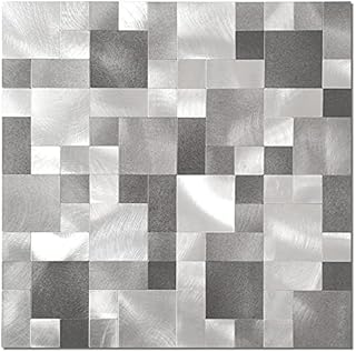 BeNice Adhesive Tiles for Kitchen Splashbacks Self Adhesive,Peel and Stick Square Tiles Stickers 3D Metal Backsplash Mosaic Wall Tiles(10sheets,Grey)