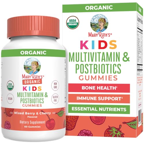 Image of MARYRUTH'S Kids Vitamins USDA Organic | Multivitamin Gummies + Postbiotics for Ages 4+ | Multivitamin for Kids with Lactobacillus Rhamnosus | Children's Vitamins | Vegan | Non-GMO | 60 Count