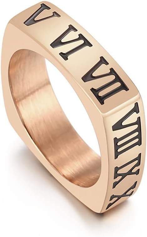 Square Roman Numeral Band Ring 18K Gold Plated Stainless Steel Stackable Promise Ring Gift for Her