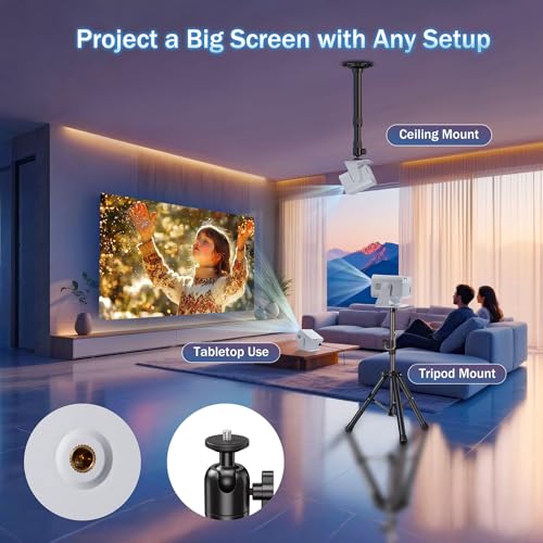 Portable 1080P Native HD Projector with WiFi 6 & Bluetooth 5.2 | 4K Support & Auto Keystone | Compatible with Smartphone, Laptop, TV Stick, PS5 | Built-in Speaker for Home Cinema, Camping (White) - Image 3