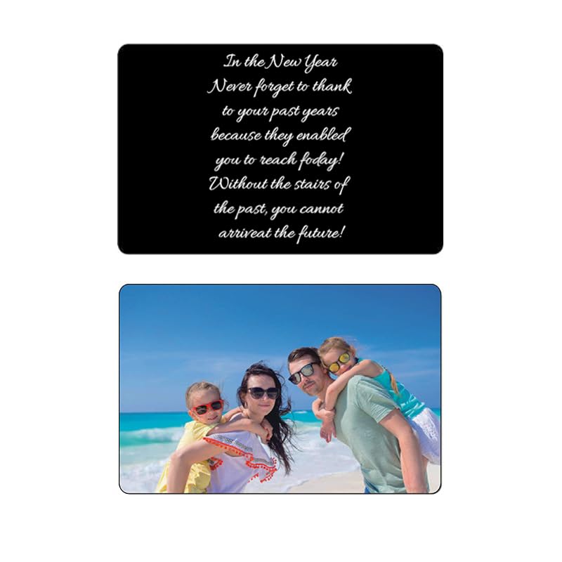 Personalized Picture/Text Wallet Metal Card, Custom Color Print Picture Double Side Wallet Insert Card for Love Note, Anniversary, Husband Wife, Family, Boyfriend,Girlfriend (Black)