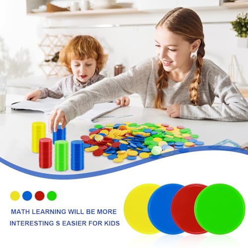 VFFNFF 400 Stücke Kunststoff Pokerchips, 4 Farben 0,98 Zoll Zählchips für Kinder Spiel Mathematik Zählen Bingospiel Blanko Kunststoffzähler für Kinder Belohnung