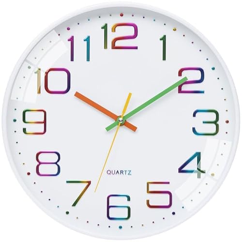 ACCSHINE Wanduhr Kinder Ohne TickgeräUsche Lautlos 30cm Modern Quarz Groß Betriebene Stereo Wanduhr Bunt Einfach zu Lesen für Kinderzimmer Zuhause KüChe Schlafzimmer BüRo Schule (Weiß)
