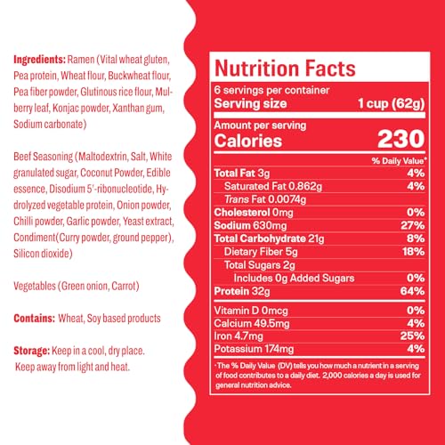 Image of Hethstia High-Protein(32g) Ramen Cup, 6-Pack Protein Noodles Spicy Beef Flavor - 32g Plant Protein, Veggie Friendly, Low Fat, Non-GMO, Non-Fried, Savory Healthy Noodle Beef Broth