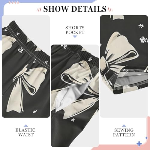 Black White Bow Pajama Pants Long Sleep Pant Soft PJ Bottoms Sleepwear4