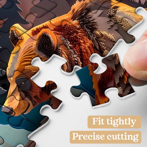 Puzzles de oso animal para adultos 1000 piezas, rompecabezas difíciles de cortar en papel, naturaleza planta bosque montaña como decoración de hogar miniatura 3