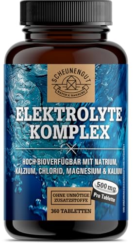 Elektrolyte 1000mg je Dosis -WICHTIG: Elektrolyte ohne Zucker - Kalium, Magnesium, Calcium, Chlorid und Natrium -Hochdosis Komplex- 360Stk Electrolytes I Vegan DE SCHEUNENGUT®