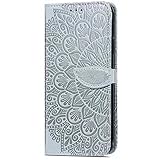 Nadoli Handyhülle kompatibel für Samsung Galaxy A33 4G,Elegant Blumen Feder Muster Magnetverschluss Leder Brieftasche Schutzhülle mit Kartenfach für Mädchen Frauen