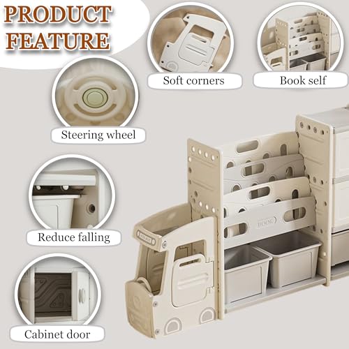 Image of Large Kids Toy Organizer and Storage Racks Kids Book Shelf for Home Baby Book Shelf and Toys Organizer and Storage Bins Children Toys Rack Montessori Storage Racks(Beige)