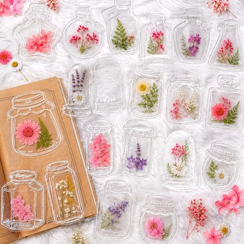 WNSIRVY 40Pcs DIY Bookmarks Kit Transparent Dried Flower Bookmark Filling Bookmarks with Flowers 20 Styles Handmade DIY Bookmark Comes with 48Pcs Tab to Make Easier (Style 1)