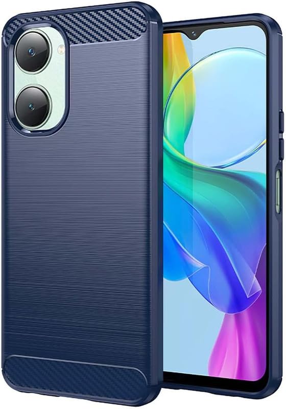 Image of NPRC Hybrid Ultra Slim Protective Case TPU Non-Slip Carbon Fiber Texture Shockproof Case Cover for Vivo Y18 - Blue