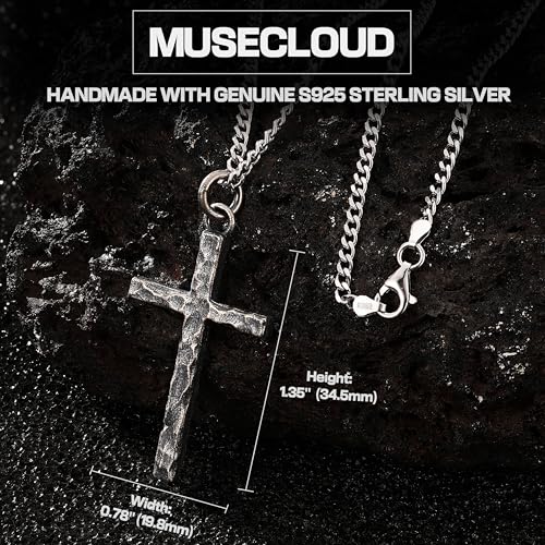 Image of 925 Sterling Silver Cross Necklace for Men Box /Cuban /Figaro Chain