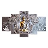 Saumic Craft Set Of Five Gautam Buddha 3D Wall Painting With Frame For Living Room 3D Scenery For Wa