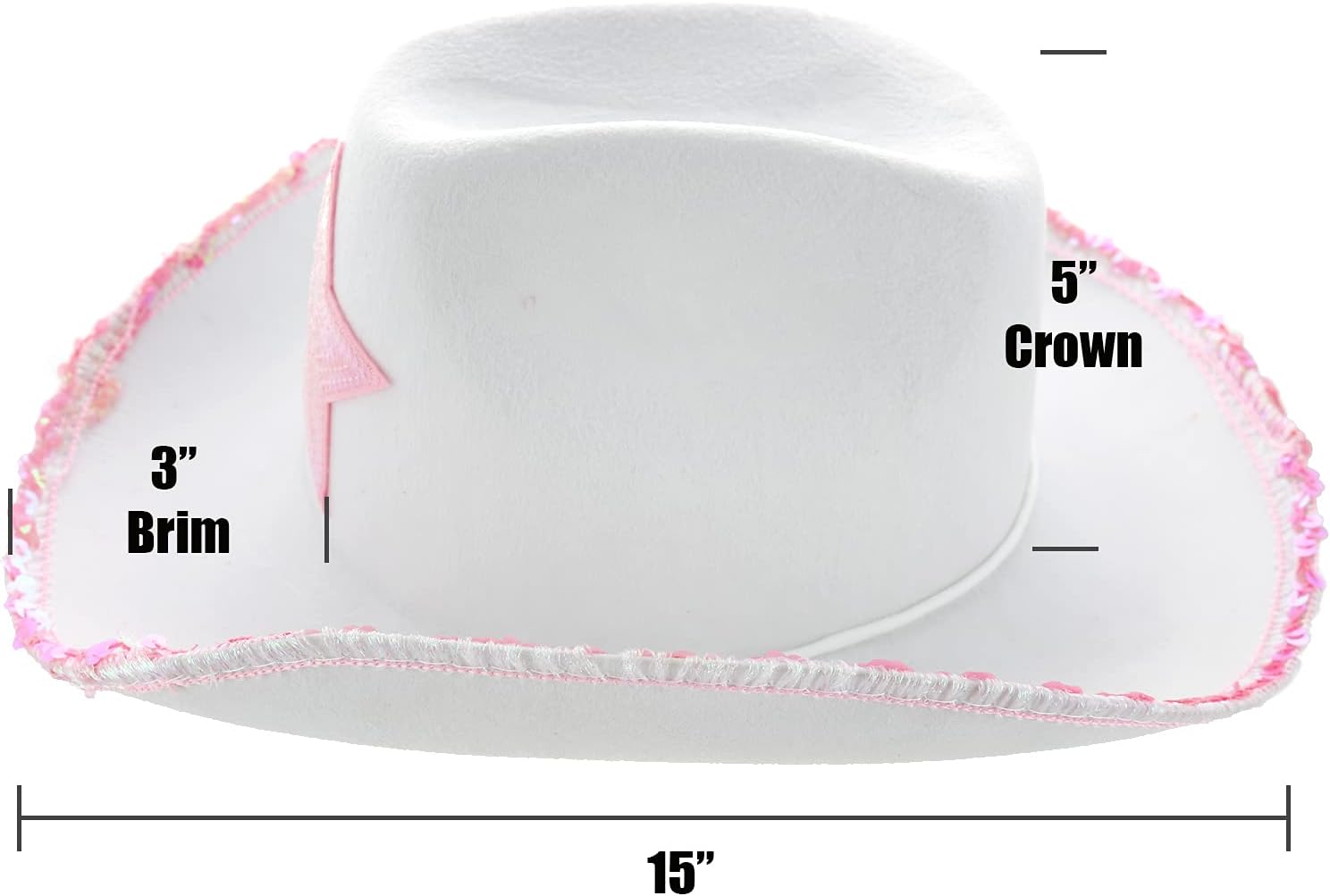 GiftExpress White Felt Cowgirl Hat with Pink Sequin Star, Country Themed Party Cowboy Dressup Play Costume Hat For Teens & Adults - Image 3