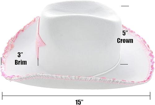 Miniatura 3 de GiftExpress Sombrero de vaquera de fieltro blanco con estrella de lentejuelas rosa, sombrero de disfraz de vaquero para fiesta temática de campo,