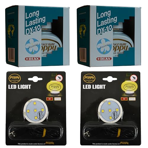 Gracemate Poppy Air Freshener Jasmin x 2 and 2 x WHITE Led Light Base with USB Fitting – FREE NEXT DAY UK DELIVERY