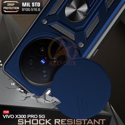 Image of Armor Bumper Back Cover Case for Vivo X300 Pro 5G Rotating Camera Cover, Ring Holder & Kickstand | Heavy Duty & 360 Degree Protection Vivo X300 Pro 5G Back Cover (Blue)