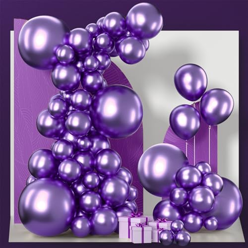 Image of PartyWoo Metallic Purple Balloons 140pcs Different Sizes of 18 12 10 5 Inch Chrome Purple Balloon Arch Kit Garland for Graduation Wedding Baby Shower Princess Birthday Party Decorations Purple-G105