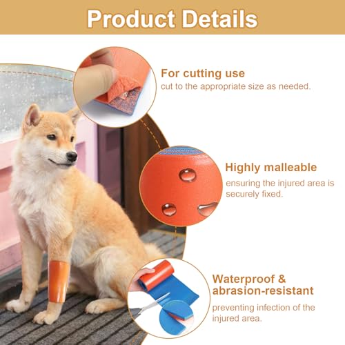 Image of Pet Fixation Splint, Pet Splint for Dogs /Cats, Polymer Foam Waterproof Hard Wearing Arbitrary Cutting Pet Leg Brace for Temporary Immobilisation of Fractures(Orange, M)