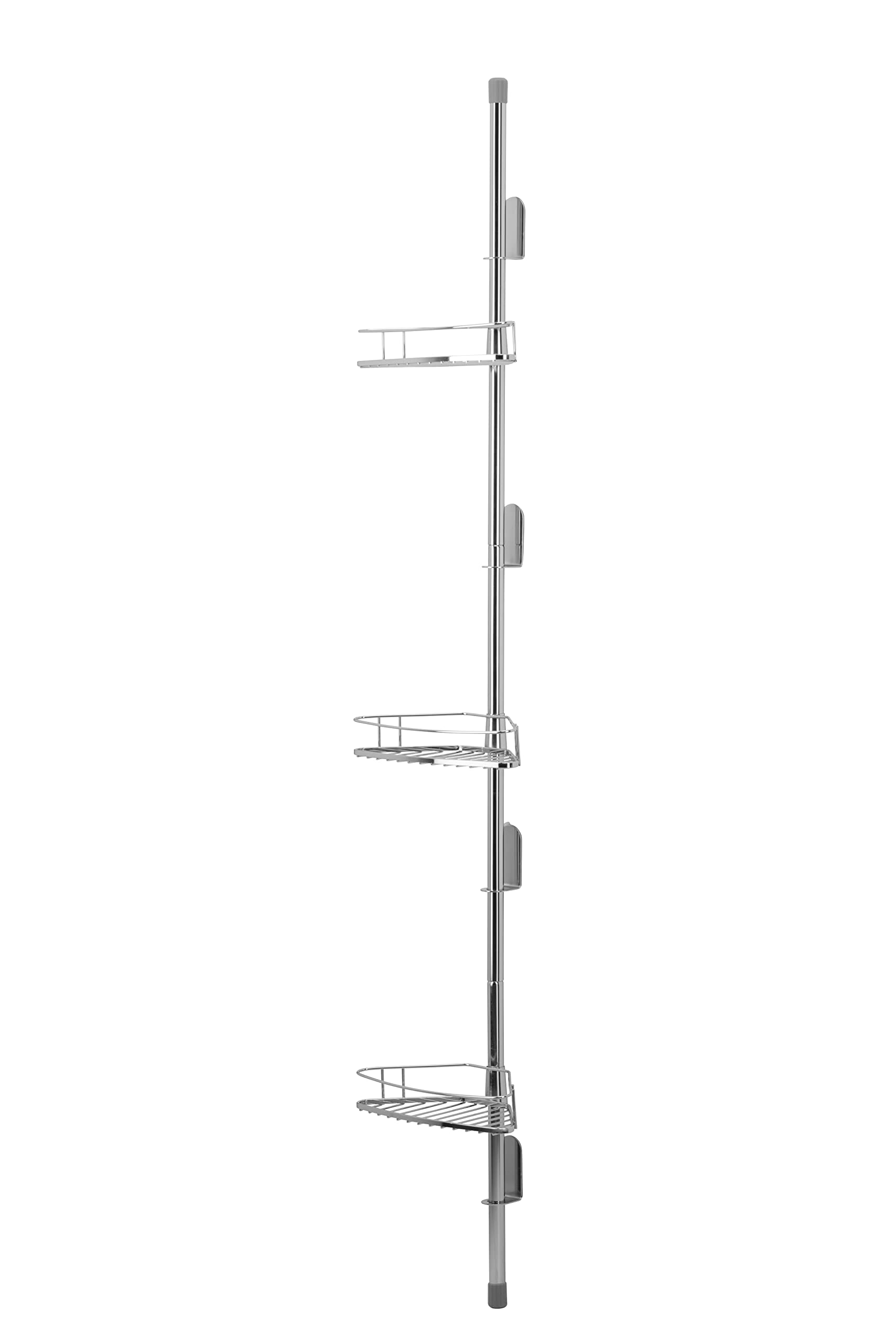 Croydex Silver Chrome Triple Adjustable Basket Shower Caddy Corner Storage Set, Year Rust Free Guarantee Size 5