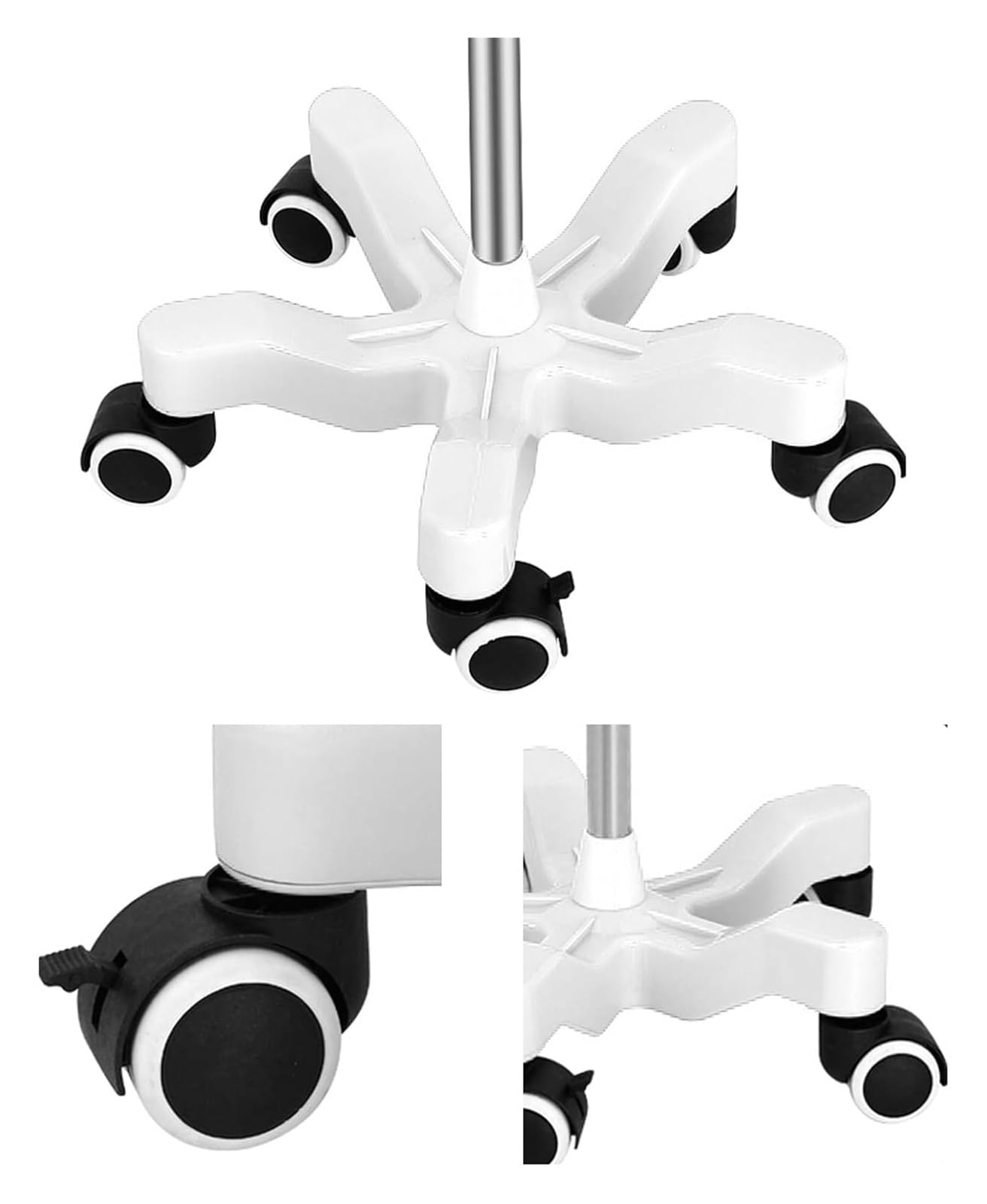 Asta per flebo, Asta per flebo con Ruote, 4 Ganci, 5 Ruote, Supporto per Sacca per fluidi IV, Altezza Regolabile, Asta per flebo per Ospedale Domestico (Bianco B)