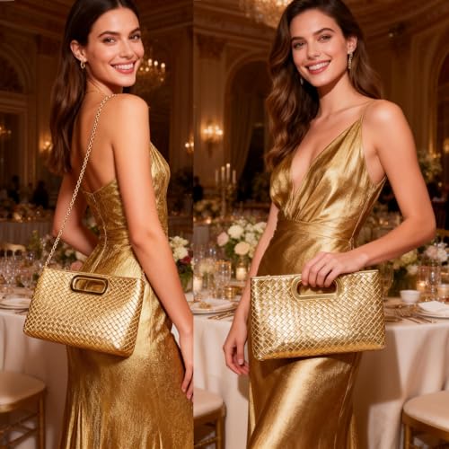 Image of DETARA Woven Evening Bag Clutch Purses for Women Fashion PU Leather Crossbody Purse for Wedding Party and Prom