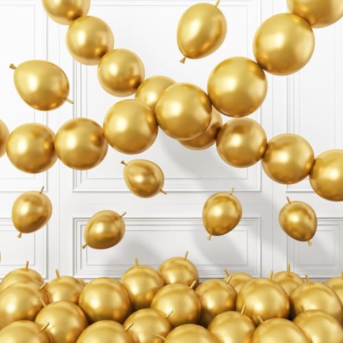 Image of Gold Link Balloons,60Pcs 6Inch Metallic Gold Latex Linking Balloons for Birthday Baby Shower Wedding Anniversary Party Decorations