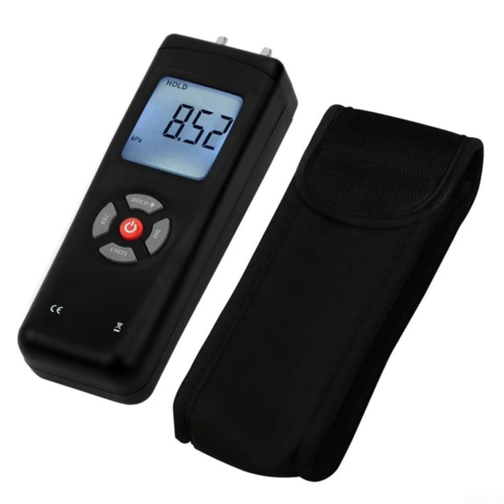 Misuratore di pressione del gas a vuoto portatile con display digitale con funzione di retroilluminazione per ventilazione aria condizionata e diagnostica del sistema a gas, nero