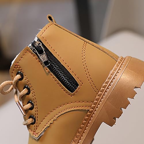 DIYCAM Toddler Girls Lace-up Combat Ankle Boots Low Heel Short Booties Outdoor Winter Boots with Side Zipper Boots Solid Color Furry Linling Short Boots4