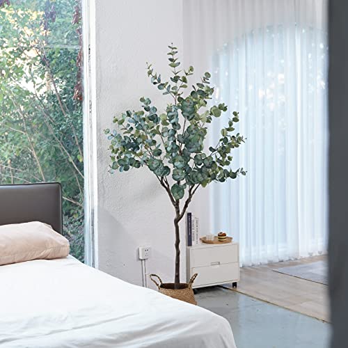 Chuvim Artificial Tree Plant Eucalyptus Tree 6Ft (72 In) Tall Fake Silver Dollar Leaves Faux Eucalyptus Stems, Mordern Artificial Tree Plants For Home, Office, Courtyard Decor, Perfect Housewares Gift #TOP7
