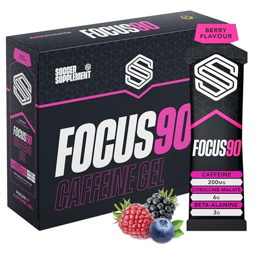 SOCCER SUPPLEMENT FOCUS90® – Pre Match – Fußballer Energy Gel – 200 mg Koffein Gel – 12 Stück – gemischte Beeren – toller Geschmack (gemischte Beere)