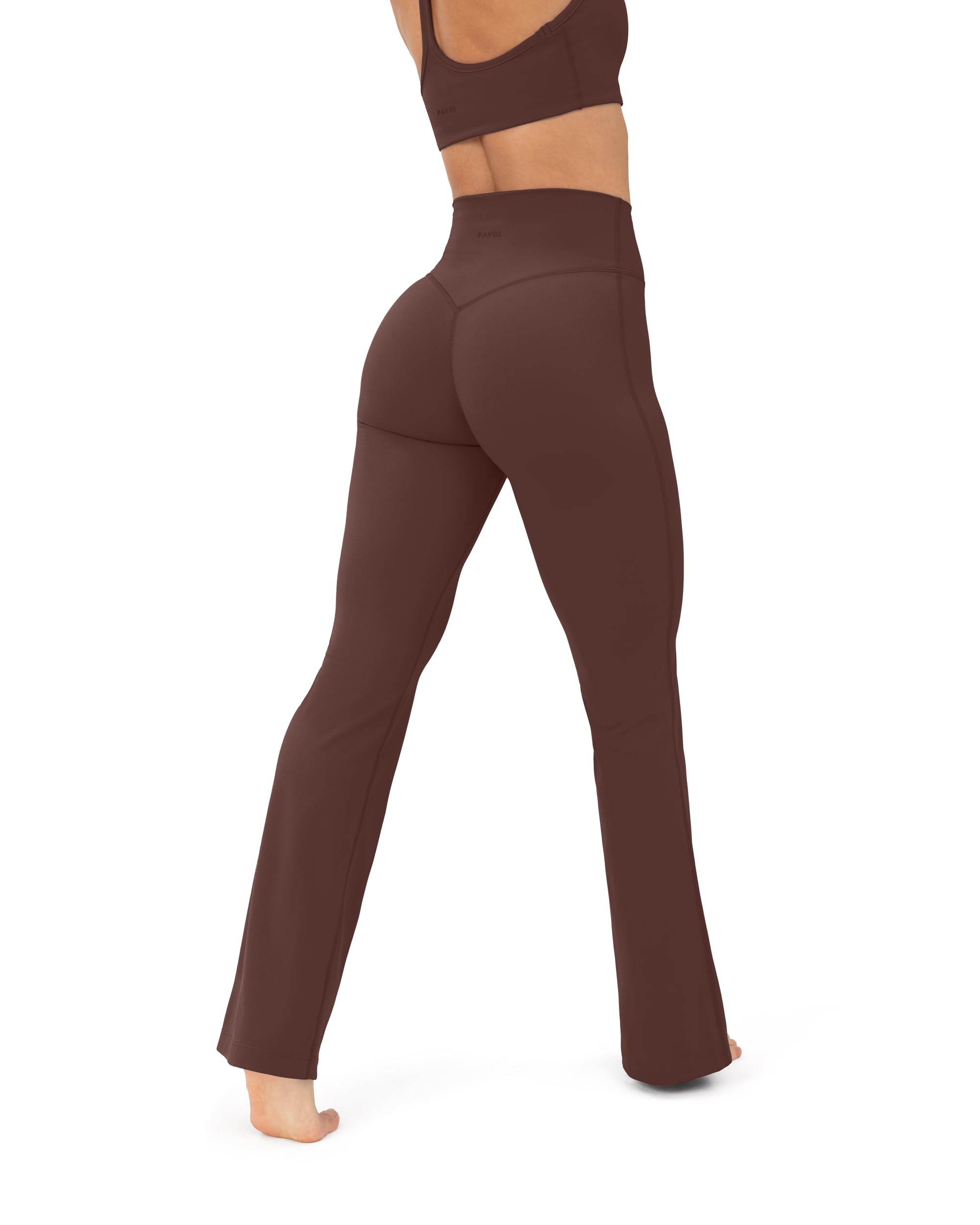 PAVOI ACTIVE High Rise Flare Leggings for Women, Wide Leg Pants - FlexFlow | Buttery Soft Bell Bottom Workout Leggings No Front Seam — Cocoa by Amazon