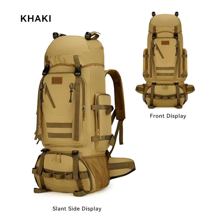 Outdoor Hiking Backpack Men's 100l Large Capacity Lightweight Backpack Women's Hiking Waterproof Tourism (Khaki)2