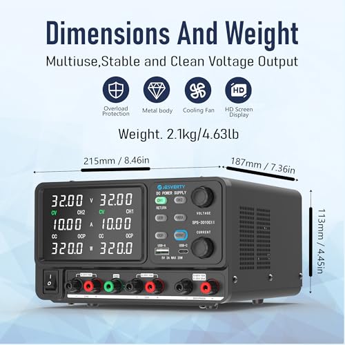 Image of DC Power Supply Variable, Dual Output 0-32V 0-10A Switching Bench Power Supply with Serial(62V 10A) /Parallal(32V 20A) Output Combination, 20W USB A&C Quick-Charge, Encoder Knob