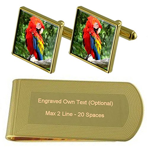 Gemelos Guacamaya Roja Tono Oro Evitan Puños Sueltos con Elegante Clip de Billetes Grabado