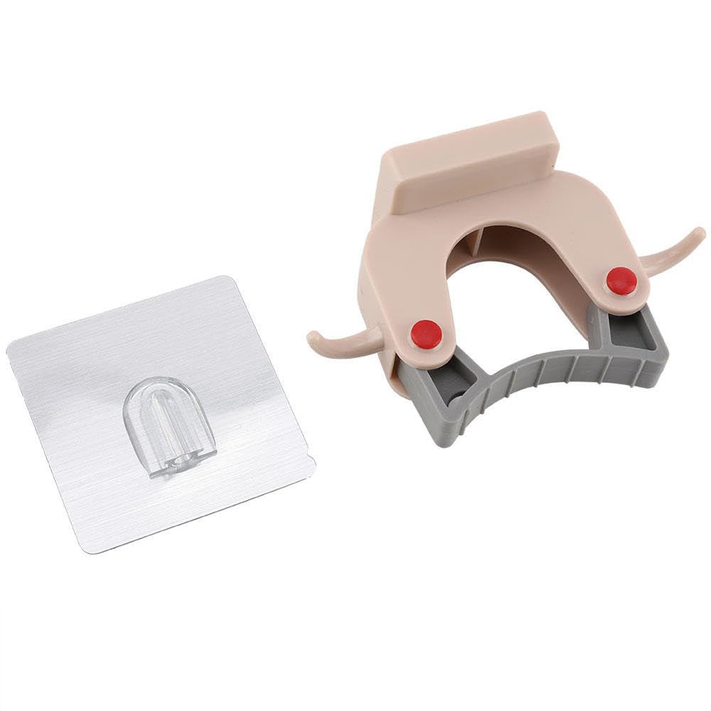 Bathroom Organizer Mop Broom Holder Wall Mount Self Adhesive Storage Rack for Household Cleaning Tools Pink