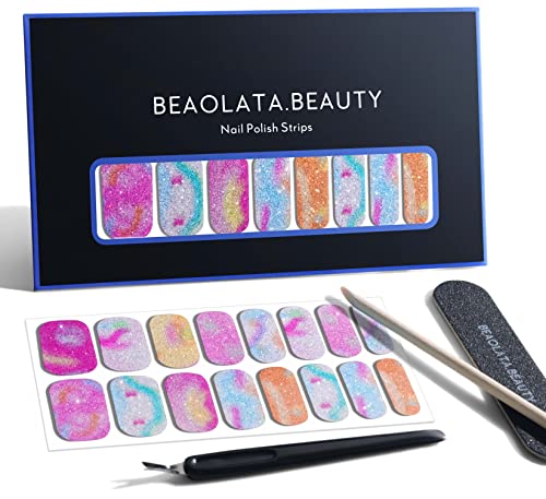 BEAOLATA Nail Polish Strips, 32 Nail Wraps, Nail Stickers, Nail Strips, Easy Apply& Remove, Long Lasting, Safe for Nails, Salon Quality(Bubble.)