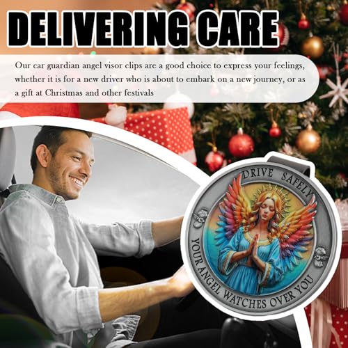 Image of Colorful Guardian Angel Visor Clips for Cars,Stylish Guardian Angel for Car Visor Clip with 3D Embossed Design,Car Angels Visors Clip as Cars Decorations to Guard Driving Safety