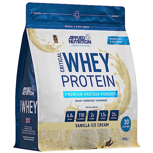 Applied Nutrition Critical Whey Protein Powder 900g - High Protein Powder, Protein Milkshake, Muscle Building Supplement with BCAAs & Glutamine (900g - 30 Servings) (Vanilla)