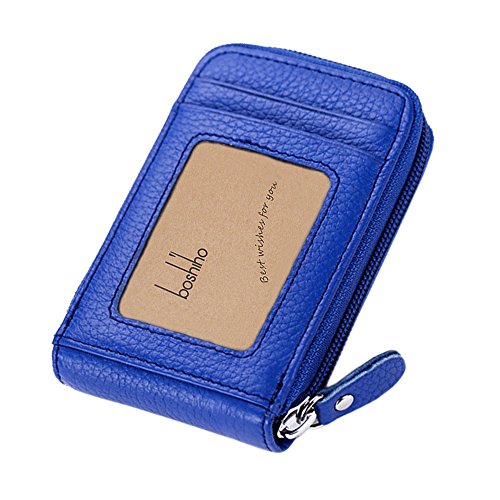 boshiho RFID Blocking Card Holder Genuine Leather Credit Card Case Organizer Compact Wallet Zip Around Accordion Style
