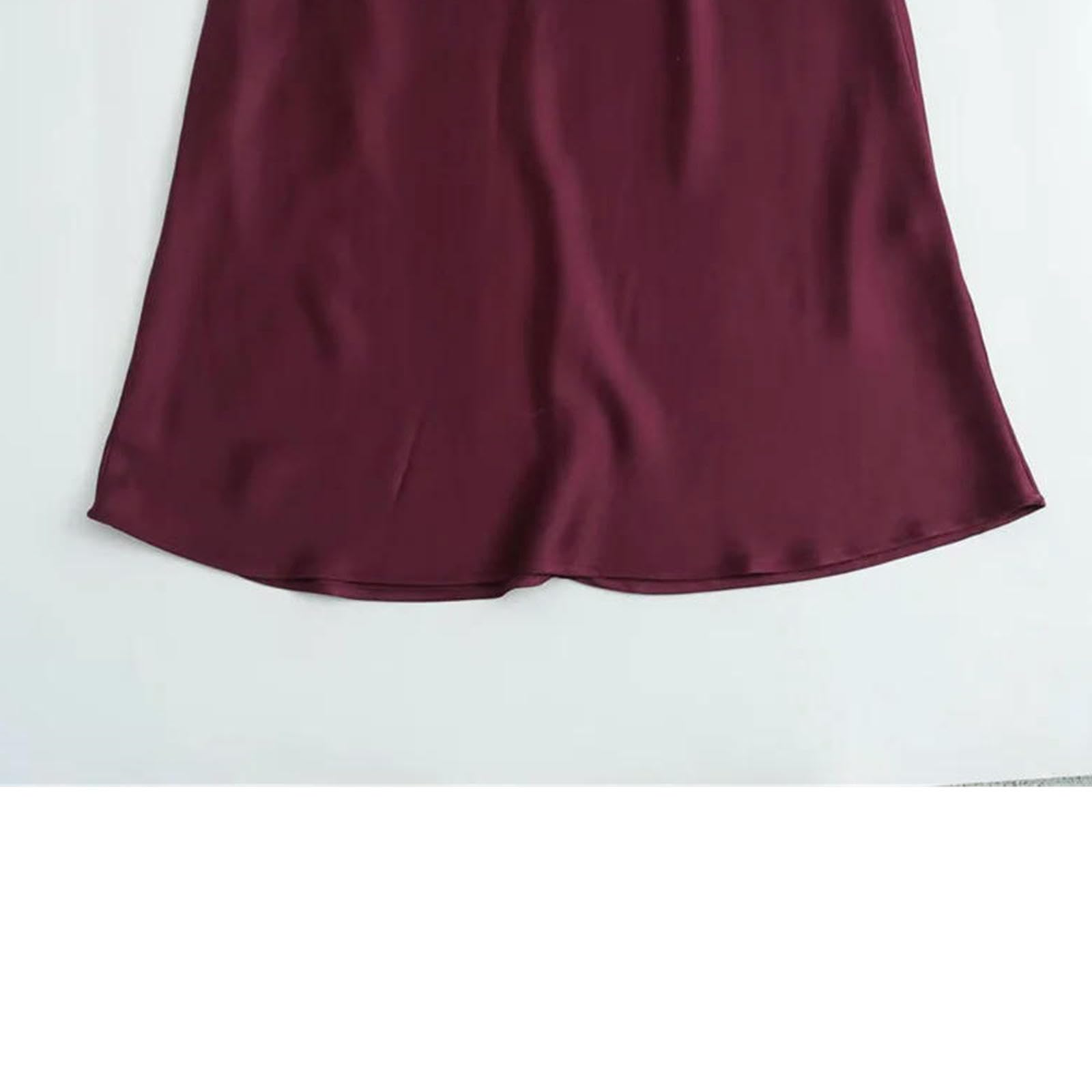 Vestito Donna Donne Elegenti Abiti di Texture in Raso Abiti da Donna Senza Maniche Estate Femminile Eleganti Abiti da Donna di Moda Chic Elegante-Vino Rosso-l