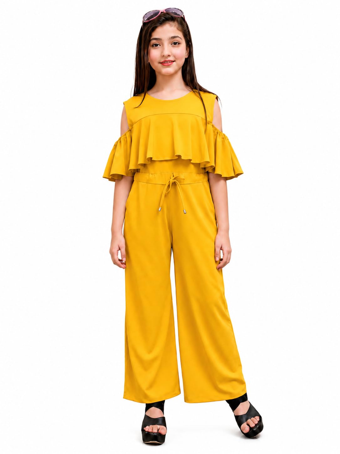 fellamo FM-Girls Round Neck Cold-Shoulder Sleeves Basic Jumpsuit-200-picture-26