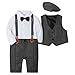 Amissz Neonato Bambini 3 Pezzi Pagliaccetto + Gilet+ Cappello Formale Gentleman Nozze Suit Smoking Battesimo 3-18 Mesi - Grigio - Taglia 12/18