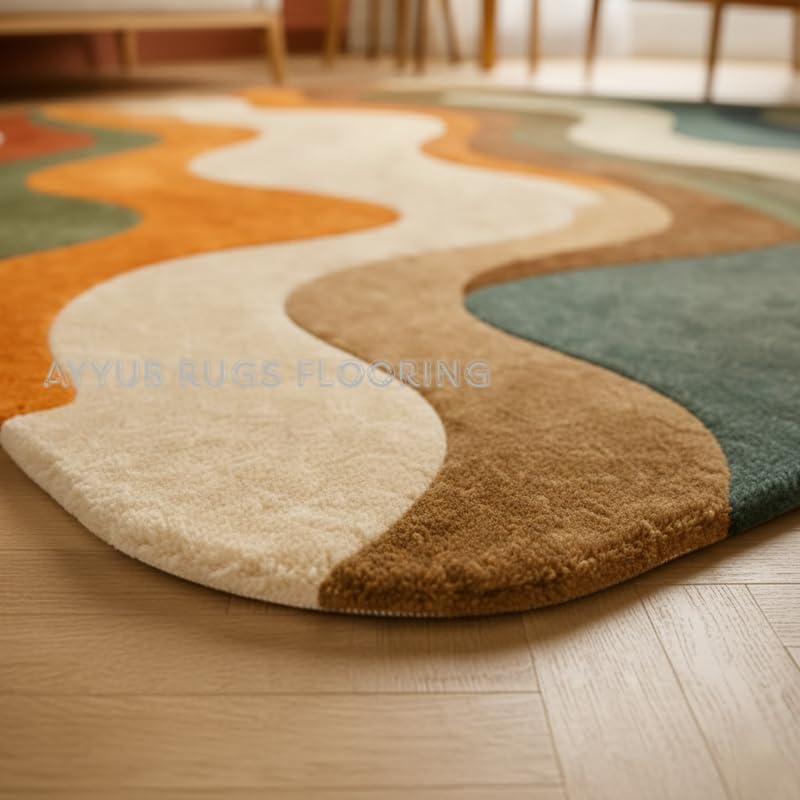 Hand-Tufted Wool Abstract Wave Pattern Area Rug, Premium Soft & Durable Modern Floor Carpet for Living Room, Bedroom, Nursery & Home Decor 8 x 12 Ft Multi/C