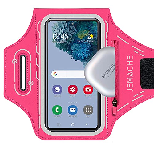 JEMACHE Laufarmband für Samsung Galaxy S21 Ultra, S20 Plus, S21 Plus 5G, S20 FE, Note 20 Ultra 10+ 9 8, Fitness-Armband mit Ohrhörerfach, Kartenhalter (rosy) Cover
