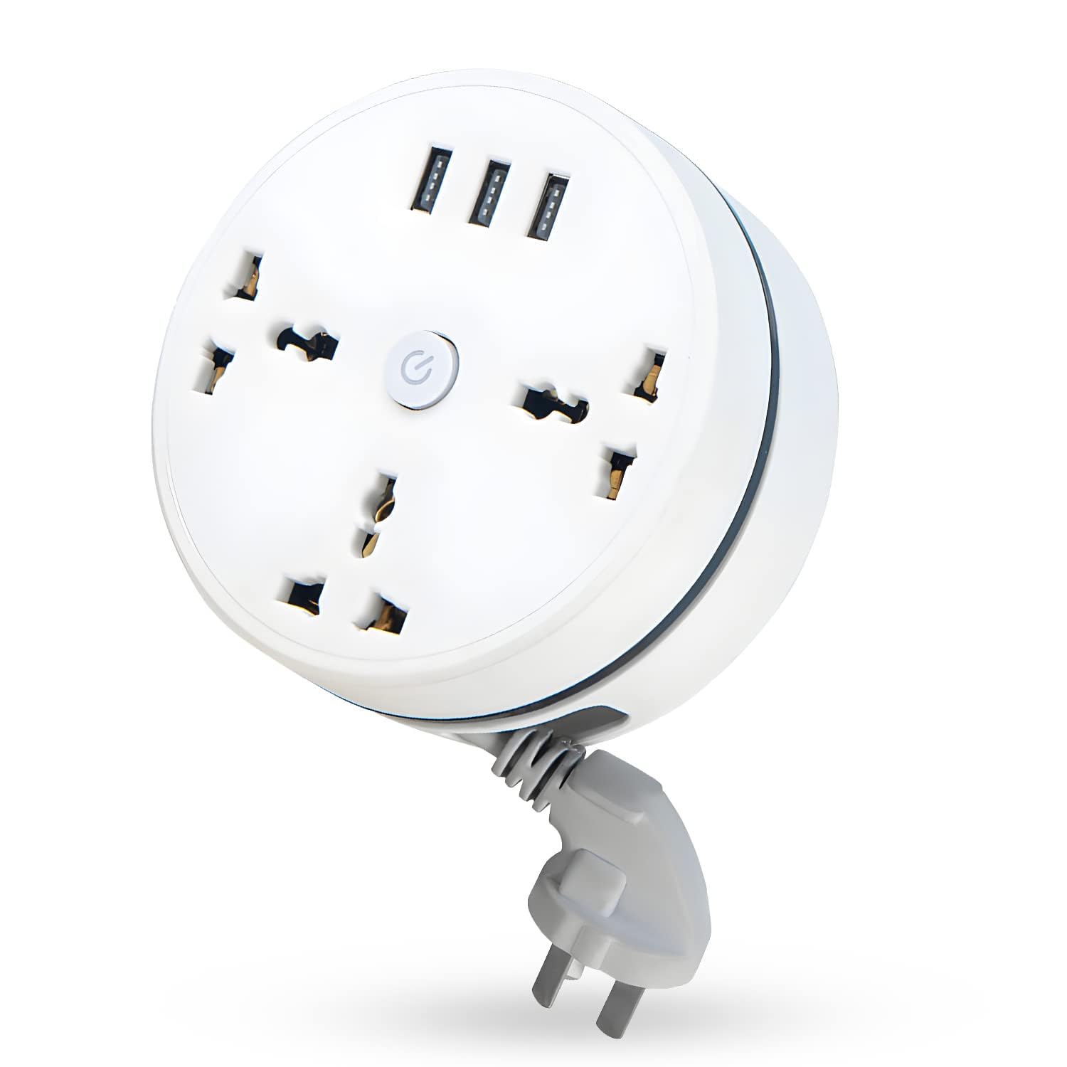 LIUBLUE Retractable Power Strip Surge Protector - 3 Universal AC Outlets, 3 Smart USB Ports, 2500W/10A, 110V/220V/240V, 2.7m Extension Cord - for Travel, Business, Office, Home (White - 5.5x12cm)