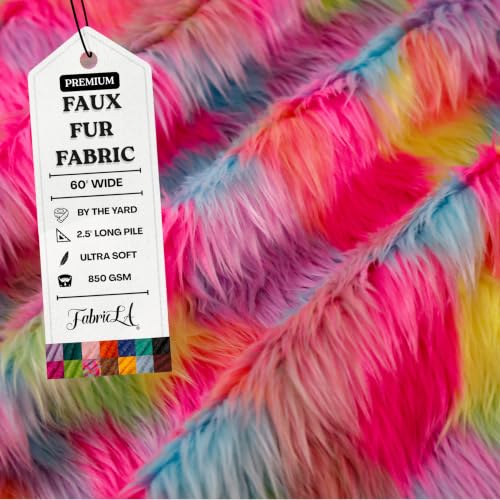 FabricLA Faux Fur Fabric by The Yard - Artificial Craft Fur - 18" X 60" Inch Wide - Fur Fabric for Craft Supply, DIY Furry Plush Projects, Sewing, Decoration, Upholstery, Pastel Patch, Half Yard