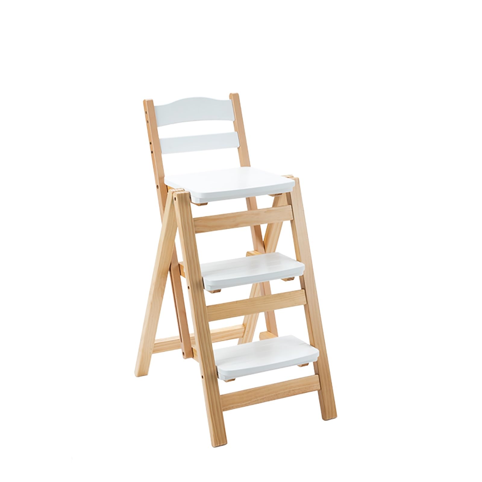 BEBANE Solid Wood Folding Bar Stool Height Foldable Stool Tall Stool 3 Step Multifunction Indoor Ladder Stool Portable Foldable Stool Step Stool for Household Kitchen Bathroom Storage Shelf(White)